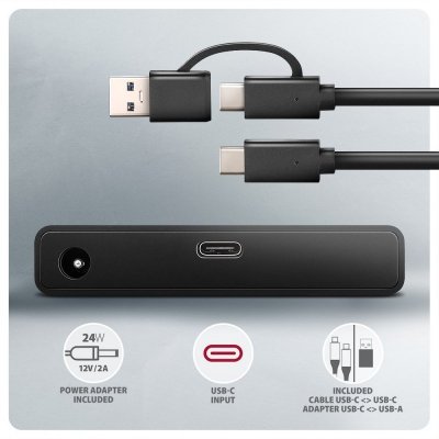 AXAGON ADSA-FPX Adapter USB-C 10Gbps SATA 6G 2.5&quot;/3.5&quot; SSD/HDD FASTPORT X, w tym zasilacz, 60cm USB-C/USB-A kabel
