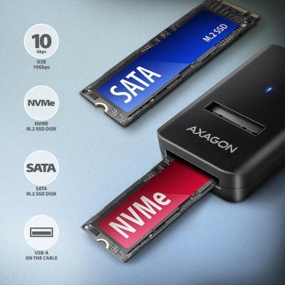 AXAGON ADM2-AM Adapter USB3.2 Gen 2 M.2 NVMe/SATA SSD 10Gbps 10cm USB-A cable