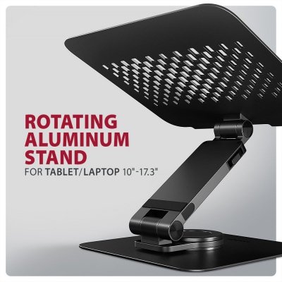 STND-LRB Podstawa do laptopów aluminiowa 10-17,3 cala regulowana wysokość, obrotowa o 360 stopni, Czarna