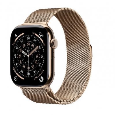Apple Watch Series 11 GPS + Cellular, koperta 46 mm z tytanu w kolorze złotym, bransoleta mediolańska w kolorze złotym S/M