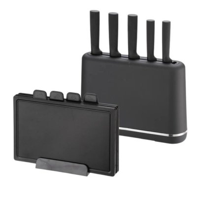 Feel-Maestro Zestaw noży + desek na podstawce MR-1412-BLACK