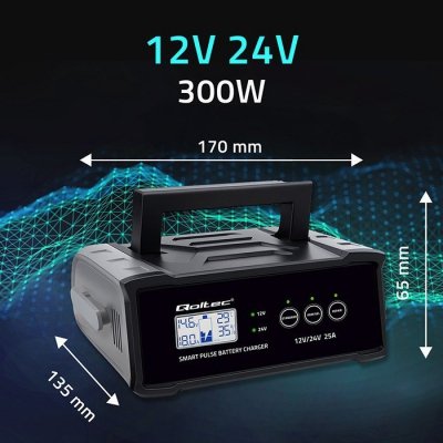 Mikroprocesorowa ładowarka 12V 24V 25A | Prostownik z funkcją naprawy do akumulatora AGM GEL SLA | LCD