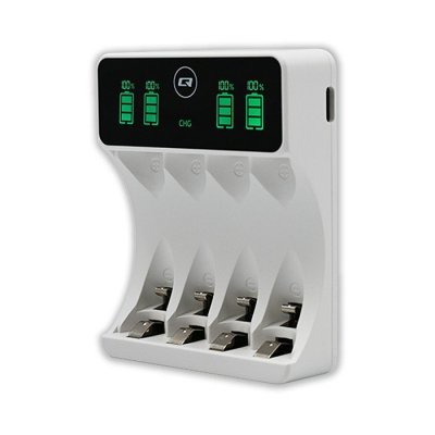 Ładowarka do akumulatorków Ni-MH typu R03 AAA R6 AA | LCD | kabelUSB-C | Biała