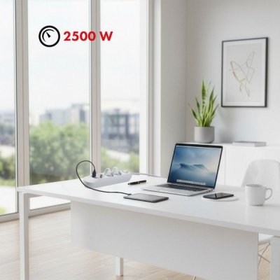 Maclean Listwa zasilająca MCE394 W 3 gniazda 3xUSB, 110-240V AC 50/60, 2.1A max 2500W, biała