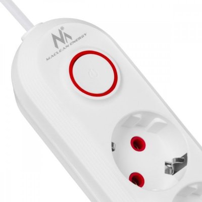 Maclean Listwa zasilająca MCE394 W 3 gniazda 3xUSB, 110-240V AC 50/60, 2.1A max 2500W, biała