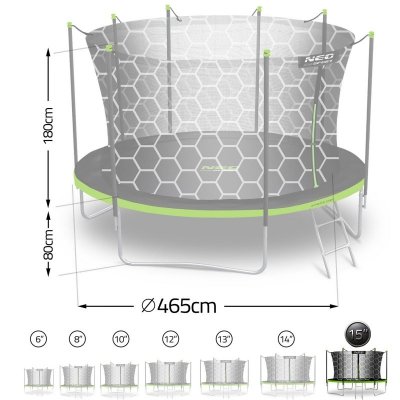 Trampolina ogrodowa 15ft/465cm z siatką wewnętrzną i drabinką Neo-Sport