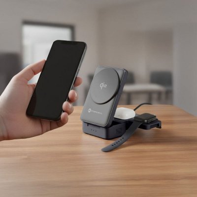 Ładowarka indukcyjna Forcell F-Energy 3w1 Flex Pro Qi2 zgodna z MagSafe (F-05) srebrna