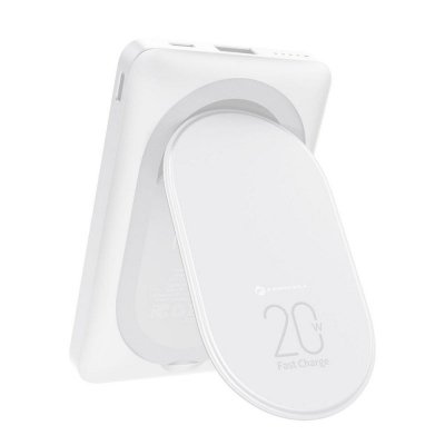 Powerbank zgodny z MagSafe Forcell F-Energy MagStand F10K2 QC3.0 PD 5A 20W 10000 mAh biały