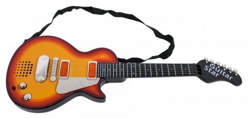 Elektryczna Gitara dla dzieci 3+ czerwone drewno + Słuchawki z mikrofonem + Dźwięki Światła