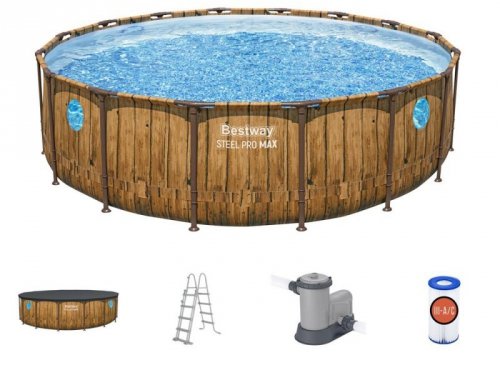 Bestway Basen stelażowy drewno 488x122 11w1 56725