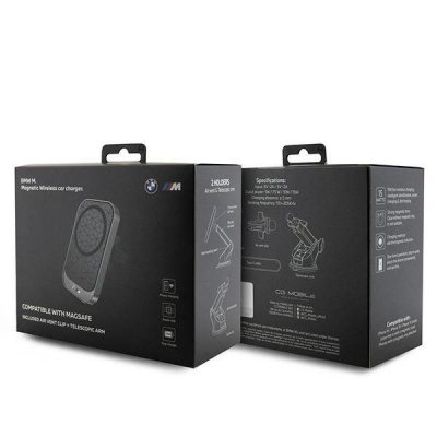 Uchwyt na telefon do samochodu indukcyjny BMW zgodny z MagSafe 15W do szyby / deski / kratki M Edition BMMWCCMPGPK czarny