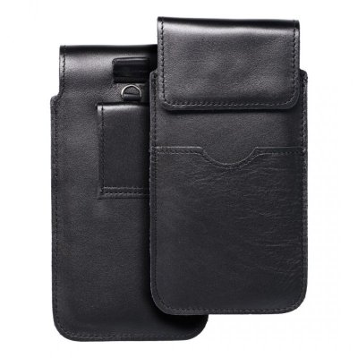Skórzany futerał uniwersalny / wsuwka z klapką - ROYAL / czarny - Rozmiar 2XL+wide - SAMSUNG A12 / NOTE 9 / XIAOMI REDMI NOTE 10