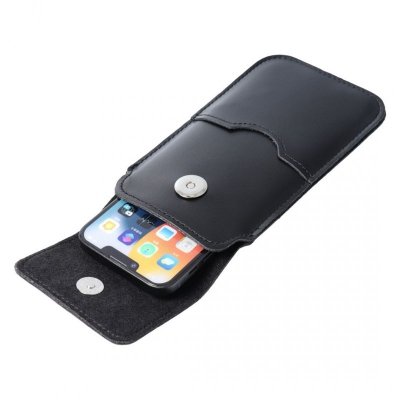 Skórzany futerał uniwersalny / wsuwka z klapką - ROYAL / czarny - Rozmiar 2XL+wide - SAMSUNG A12 / NOTE 9 / XIAOMI REDMI NOTE 10
