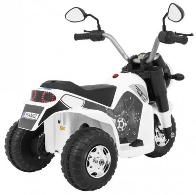 Motorek MiniBike na akumulator dla dzieci Biały + Dźwięki + Światła LED + Ekoskóra