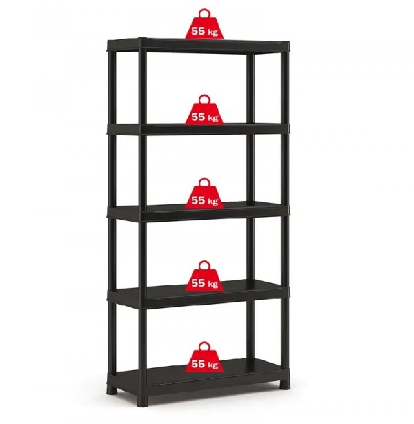 Regał magazynowy KIS PLUS 90/5 czarny – 5 półek | Kod 240868