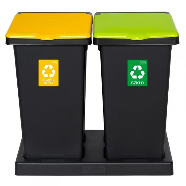Kosz FLAP BIN 75L czarny / pokrywa zielona / szkło