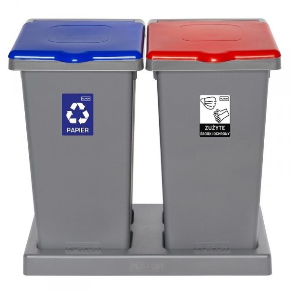 Kosz FLAP BIN 75L szary / pokrywa niebieska / papier 