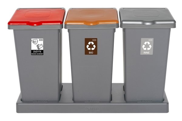 Kosz FLAP BIN 75L szary / pokrywa czerwona / zużyte środki ochrony 
