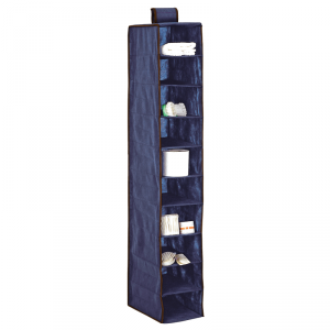 BLUE niebieski wiszący organizer do szafy 10 przegród 20x29x120 cm
