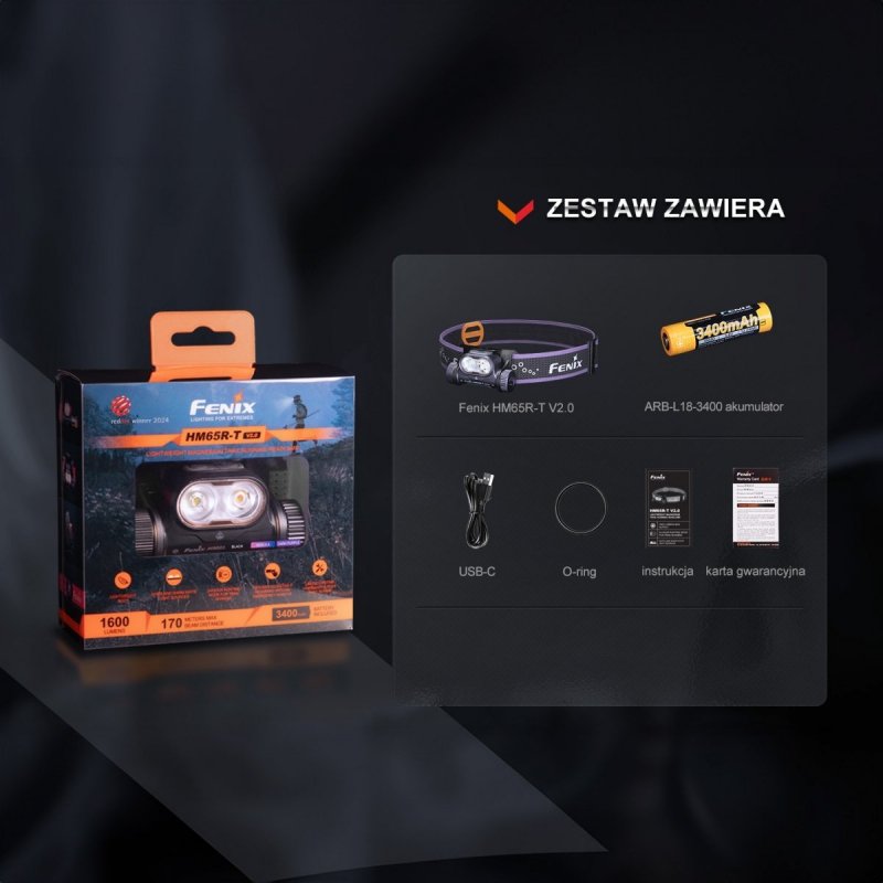 Latarka czołowa Fenix HM65R-T V2.0 ciemnofioletowa