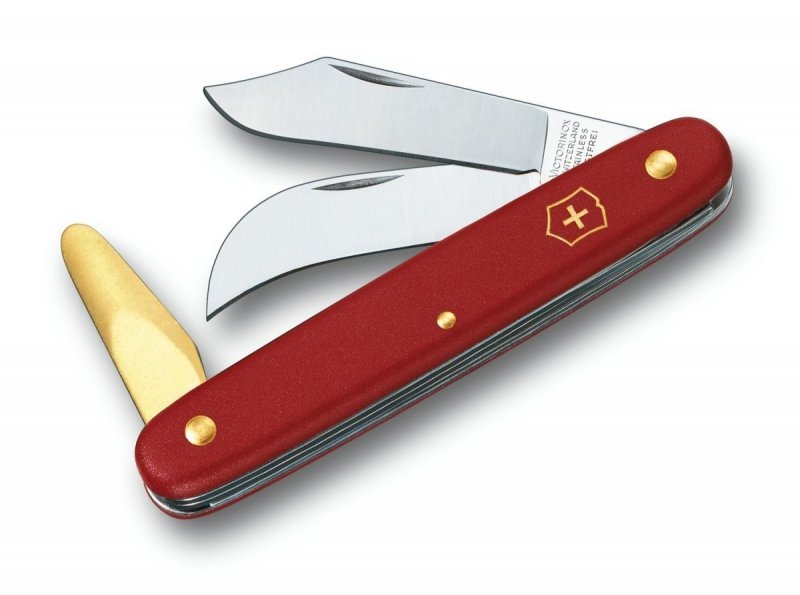 Nóż ogrodniczy Victorinox 3.9116 - Do oczkowania, przycinania i przesadzania, stal nierdzewna, ergonomiczna nylonowa rękojeść - 6,5 cm - Czerwony