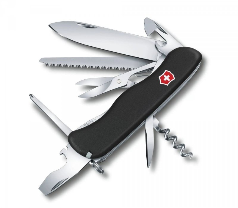Scyzoryk Victorinox Outrider 0.8513.3 - Do kempingu, 14 funkcji, blokowane ostrze, z piłą i nożyczkami - 111 mm - Czarny