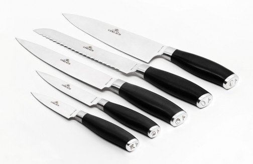 Gerlach 991A Deco Black - Zestaw noży kuchennych z blokiem, stal węglowa X50CrMoV15, antypoślizgowa rękojeść ABS - 5 sztuk - Gerlach