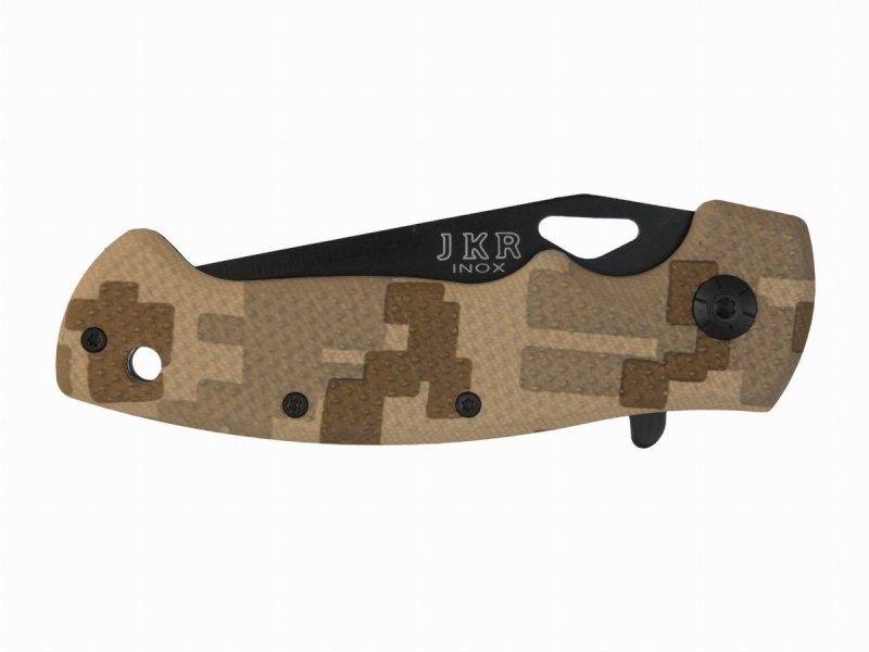 Nóż składany Joker Kamuflaż Desert - Blokowane ostrze, stal nierdzewna, otwieranie jedną ręką, EDC - 75 mm - Joker