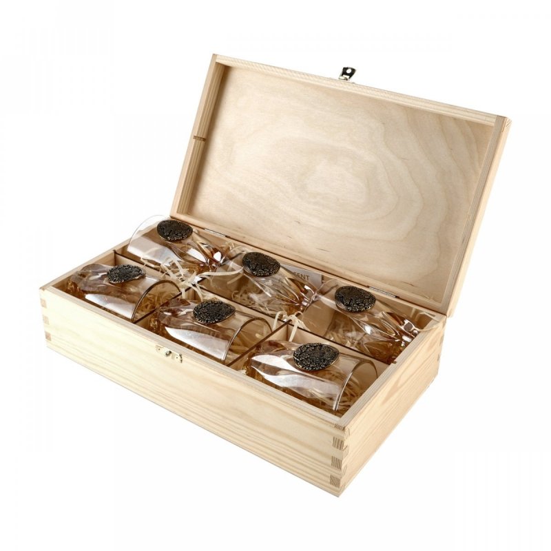 Szklanki do whisky Golden Fox Fire Amber Dzik zdobione odlewanym elementem, bursztynowy natrysk 6 szt.