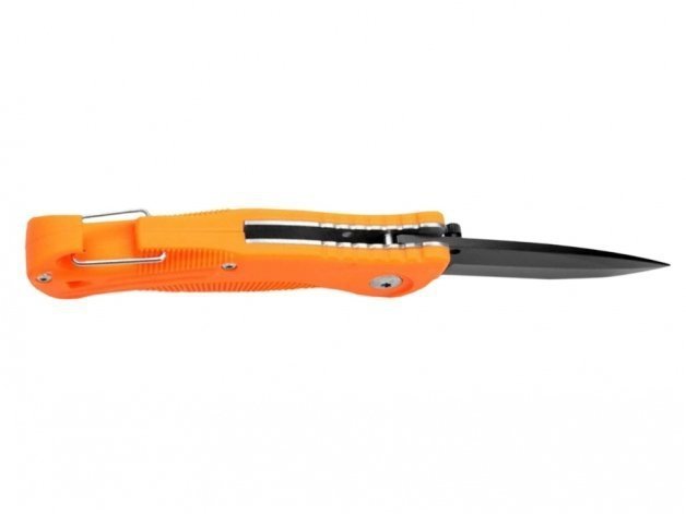 Nóż EDC Ganzo G611-O - Blokowane ostrze ze stali 440, gumowana rękojeść, gwizdek do outdooru i survivalu - 7,5 cm - Ganzo