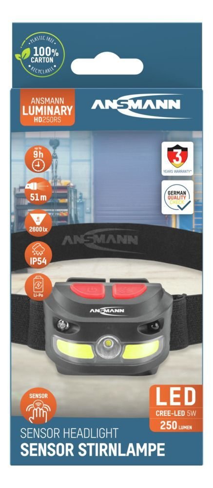 Latarka czołowa LED Ansmann HD250RS, 250 lm, aku