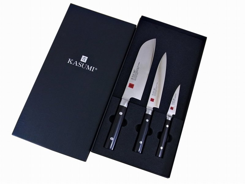 Zestaw noży Kasumi Damascus III, Santoku, uniwersalny, carving, stal VG-10