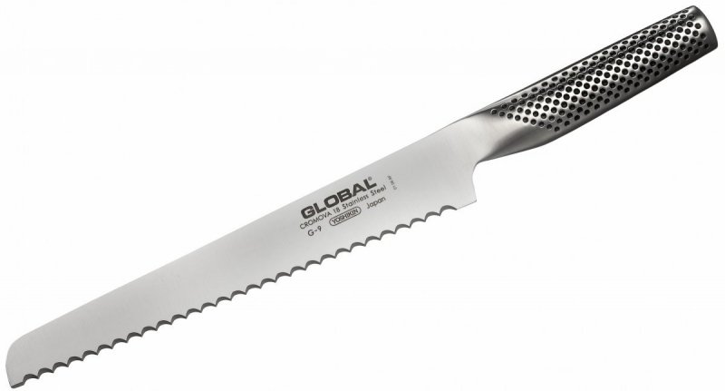 Nóż do pieczywa Global G-9 - Ząbkowane ostrze ze stali CROMOVA 18, wyważona stalowa rękojeść, precyzyjne krojenie - 22 cm