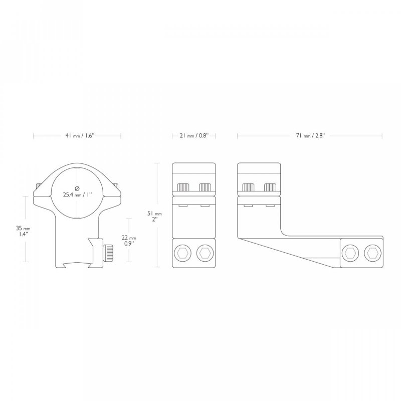 Montaż lunety Cantilever 2 Hawke Match wysoki 1" Dovetail