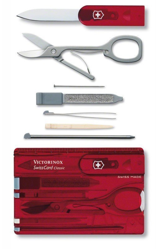 SwissCard Victorinox Classic 0.7100.T - 10 funkcji, z nożyczkami, blokowane ostrze, stal nierdzewna - Kompakt do codziennego użytku - Victorinox