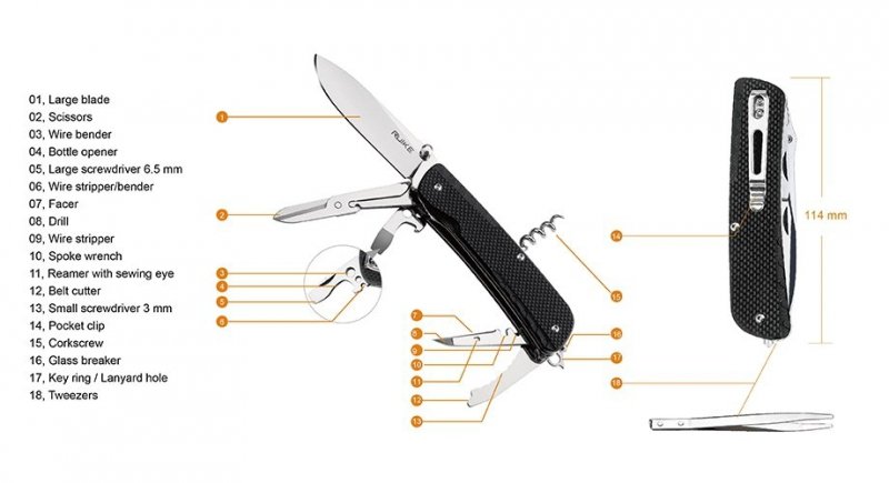 Scyzoryk Ruike Ld31-b Wielofunkcyjny, Czarny