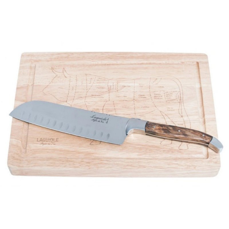 Zestaw Luxury Line - Nóż Santoku z oliwnego drewna i deska do krojenia