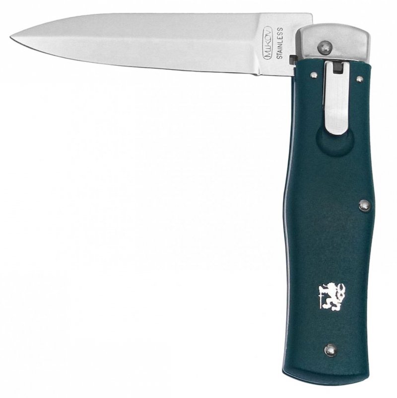 Nóż automatyczny Mikov Predator 241-NH-1/KP green skórzana kabura