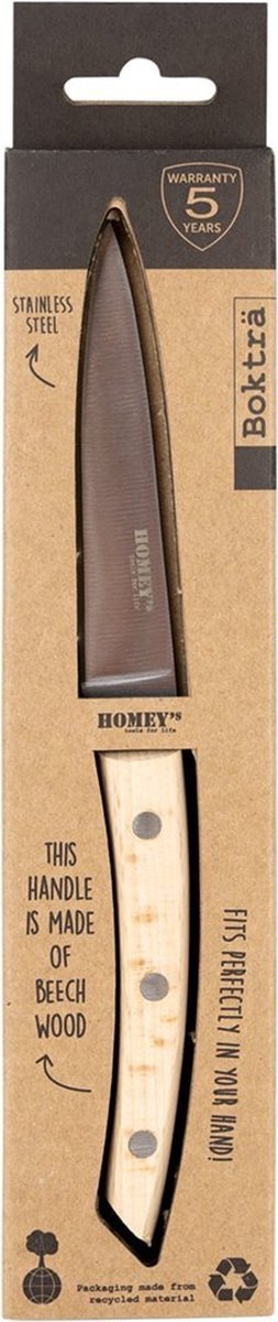 Nóż kuchenny uniwersalny w ładnym opakowaniu utility Homey's, Bokträ, 11cm, stal nierdzewna rękojeść buk