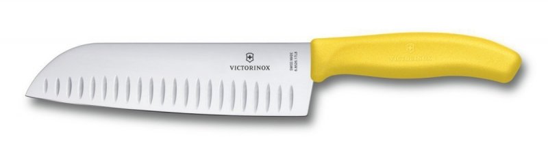 Nóż Santoku Victorinox - Ryflowane ostrze zapobiegające przywieraniu, ergonomiczna rękojeść TPE - 17 cm - 6.8526.17L8B