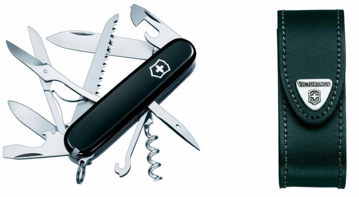 Scyzoryk Victorinox Huntsman 1.3713 - Multitool do kempingu i survivalu, 15 funkcji, z etui - Czarny