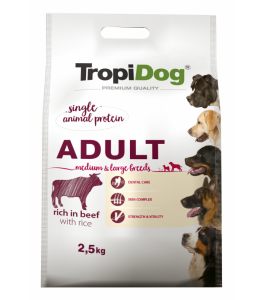 Tropidog Premium Adult M&L Beef&Rice karma dla dorosłych psów z wołowiną i ryżem 2,5kg