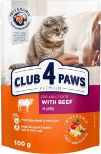 Club4 Paws saszetka dla kotów z wołowiną w galaretce 100g