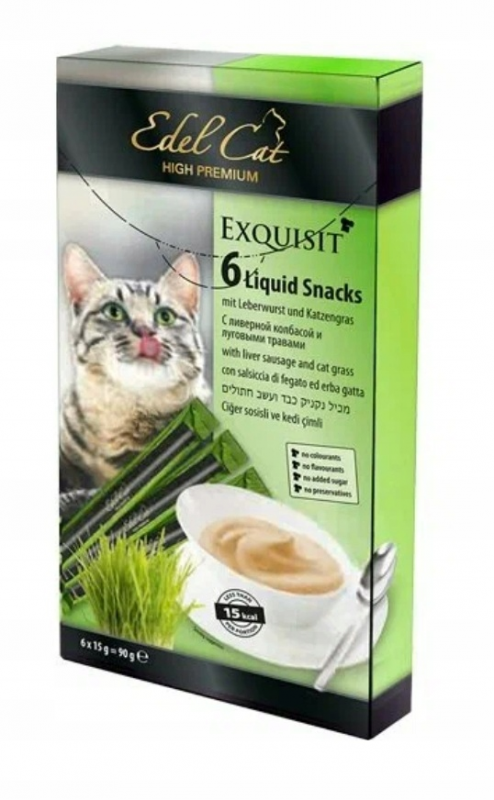 Edel Cat liquid 6x15g z wątróbką i trawą