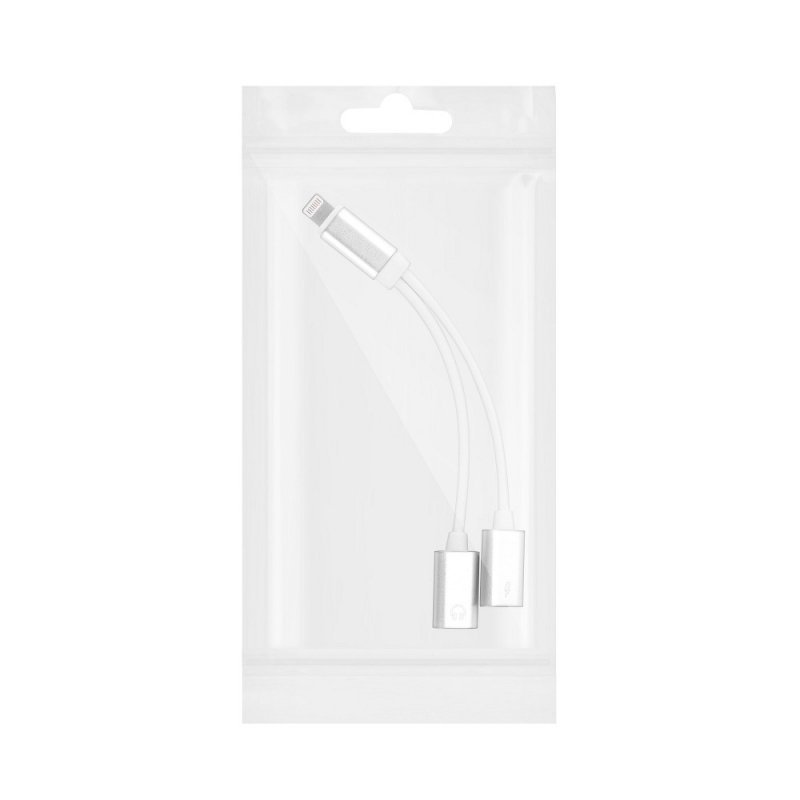 Adapter HF/audio + ładowanie do iPhone Lightning 8-pin do Lightning 8-pin biało-srebrny