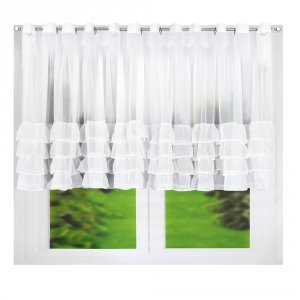 Firana woalowa Laura 400x130 cm na przelotkach – biała z dekoracyjnymi falbanami 