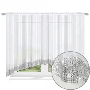 Firana woalowa Lena 300x150 lub 400x150 cm w łuk – biała z lśniącą taśmą cyrkoniową 6 cm