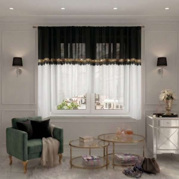 Elagancka gotowa firana Margot w eleganckim salonie.