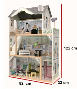 XXL Domek dla lalek Drewniany LED meble 122cm + GRATIS 