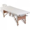 Kremowo-biały składany stół do masażu 4 strefy z drewnianą ramą